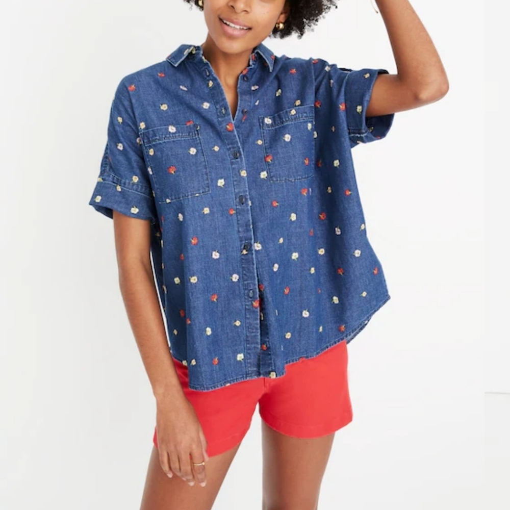 Madewell Embroidered Denim Courier Shirt in Confetti Floral Size S